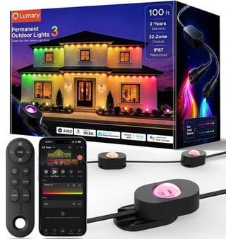 Lumary Permanent Outdoor Lights 3: 100ft Slide Track, Work w/ Alexa & Google