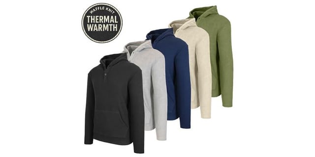 3-Pack Men's Waffle-Knit Thermal Henley Pullover Hoodie