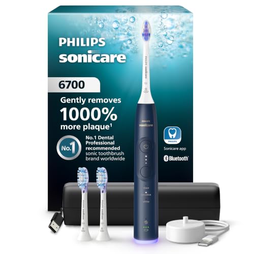 Philips Sonicare 6700 Rechargeable Electric Toothbrush, 3 Brush Heads, Navy