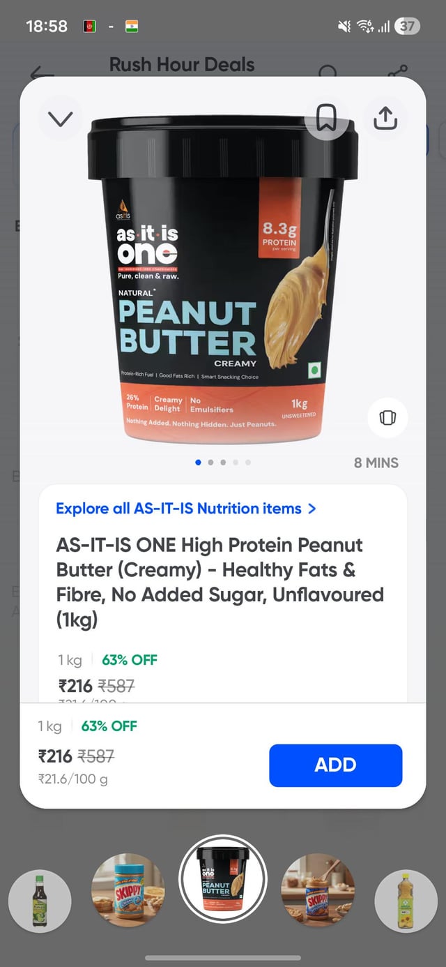 As it is PB 1kg at 216 on Instamart Pin 411017