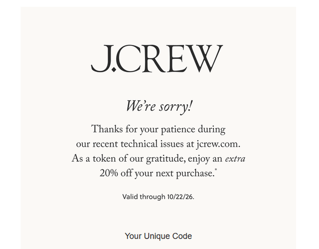 JCrew - check your emails for an "Extra 20% off" code valid until 10/22