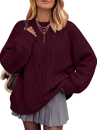 Trendy Queen Women's Oversized Cable Knit Crewneck Fall Pullover Sweaters