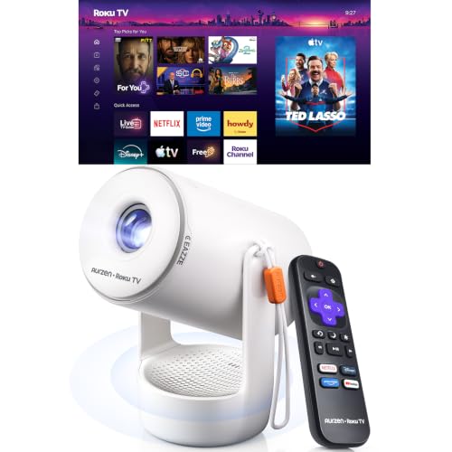 Aurzen Roku TV E1R Smart Portable Mini Projector with WiFi and Bluetooth