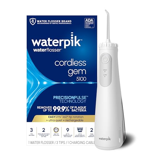 Waterpik Cordless Gem 5100 Portable Water Flosser, Rechargeable, White