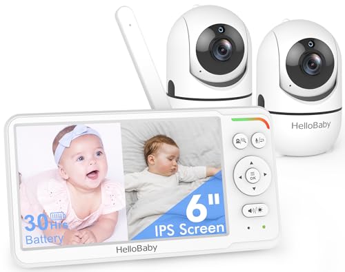HelloBaby No WiFi Baby Monitor 2 Cameras, 6 Split Screen 30H Battery