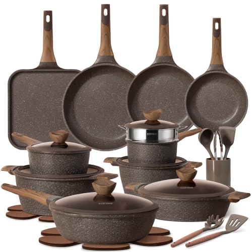 CAROTE 31pcs Nonstick Pots and Pans Set, Cookware Sets with Square Pan