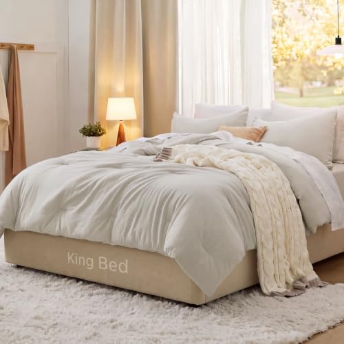 Bedsure King Comforter Set Prewashed Soft Bedding Set 3Pcs Beige 104x90