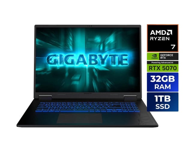 GIGABYTE Gaming A18 3WHK3USC64SH; 18" (2560×1600) 165Hz display, AMD Ryzen 7 260 CPU, 32GB RAM, 1TB SSD, GeForce RTX 5070 GPU with