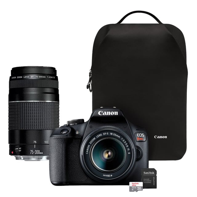 Canon T7 2-Lens Kit DSLR Bundle with SD Card and Backpack (#9532007)