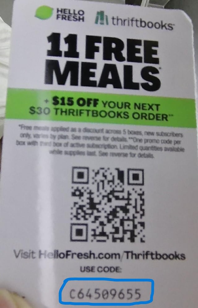 Hello Fresh -- 11 Free Meals + Thriftbooks order discount code (use by 31. March 2027)