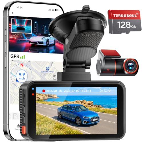 4K+4K Dash Cam, Free 128GB Card, 5.8GHz WiFi6