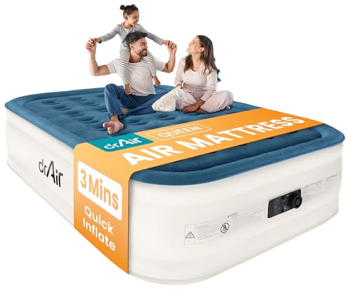 Dr. air Queen Air Mattress with Built-in Pump, 18 Raised Blow Up