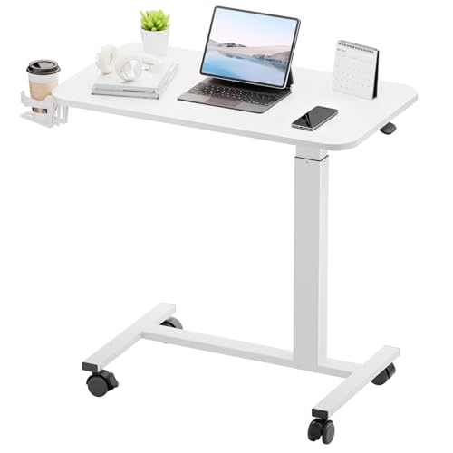 GTPLAYER Small Standing Desk with Wheels, Pneumatic Mobile Rolling Laptop Desk,