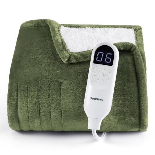 Bedsure Heated Blanket Throw, Soft Electric Blanket with Preheat, Green