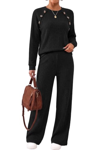 WIHOLL Lounge Sets for Women 2 Piece Button Fall Outfits Airport Sweater