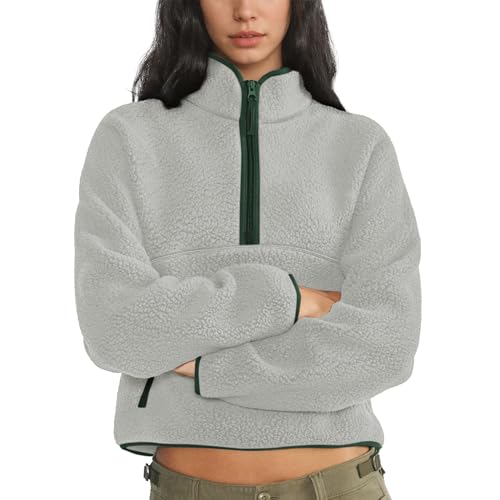 Womens Quarter Zip Sweatshirts Fleece Pullover Warm Sherpa Jacket