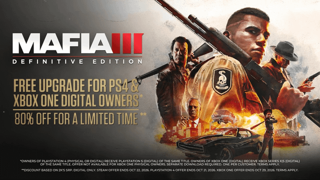 Free PlayStation 5 and XBOX Series X|S Upgrade for existing Mafia III: Definitive Edition & Mafia: The Omertà Collection Owners