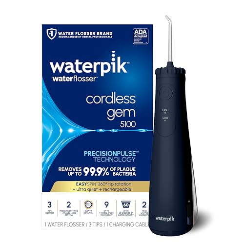 Waterpik Cordless Gem 5100 Portable Water Flosser, Rechargeable, Blue