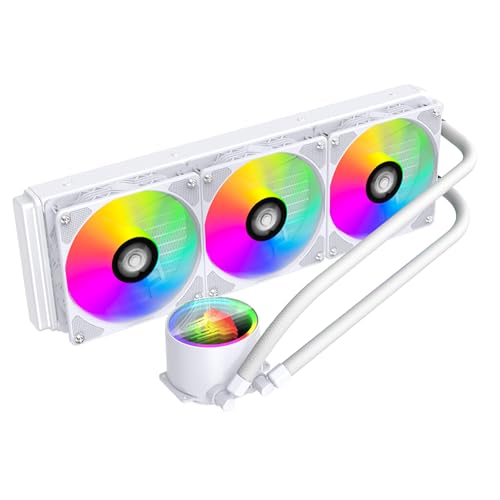 TK1 ARGB Water Cooling CPU Cooler,800-2000RPM ARGB PWM Fans,for Intel LGA115X/1200/1700/1366/2011/2066,for AMD:FM2/FM2+/AM3/AM3+/AM4/AM5 (White-360mm)