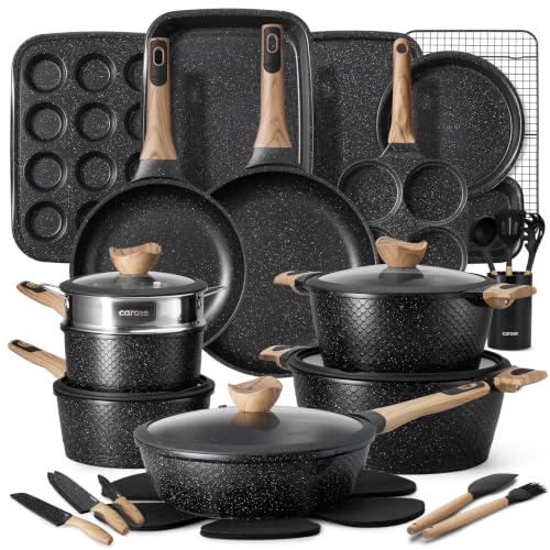CAROTE 39pcs Nonstick Cookware Sets, Pots and Pans Set with Bakeware