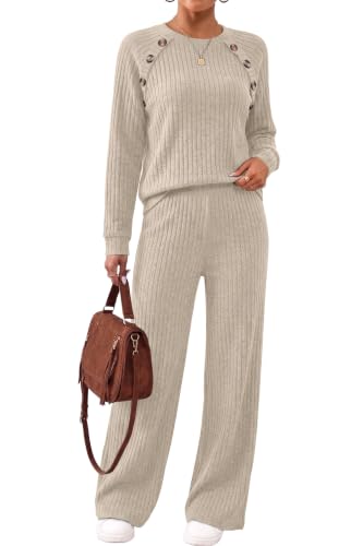 WIHOLL Lounge Sets for Women 2 Piece Button Fall Outfits Airport Sweater