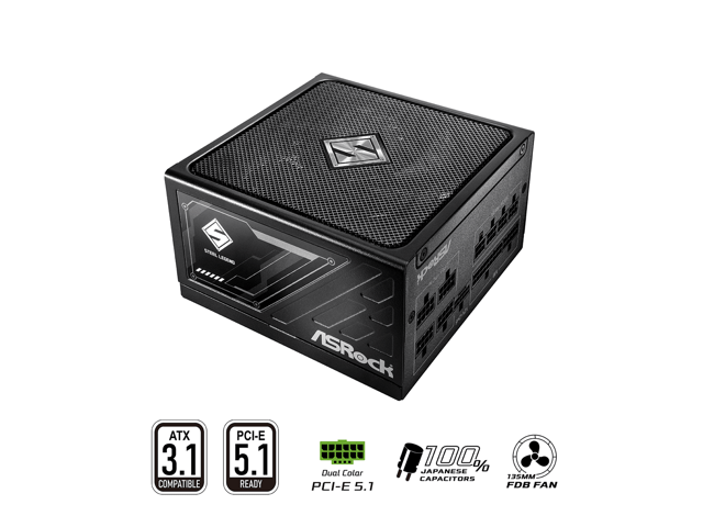 ASRock Steel Legend SL-750G 750W 80 PLUS GOLD & Cybenetics PLATINUM Full Modular Power Supply, ATX3.1 & PCIe5.1 Ready with Dual Color 12V-2x6 Cable, 10 Years Warranty