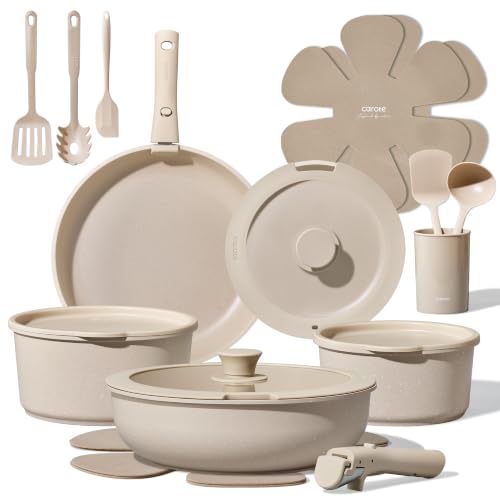 CAROTE 21pcs Pots and Pans Set Non Stick, Detachable Handle Cookware Sets