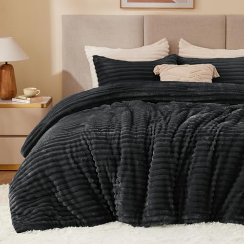 BEDELITE Fleece Twin/Twin XL Comforter Set, Fluffy Bed Set, Black
