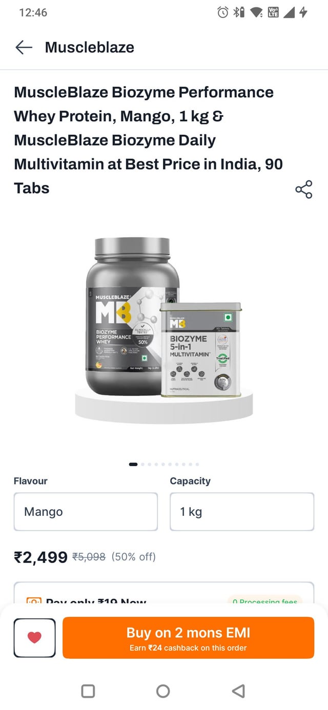Muscleblaze Biozyme 1kg mango flavour + multivitamin tablets 90 tabs at ₹ 2499 on Snapmint