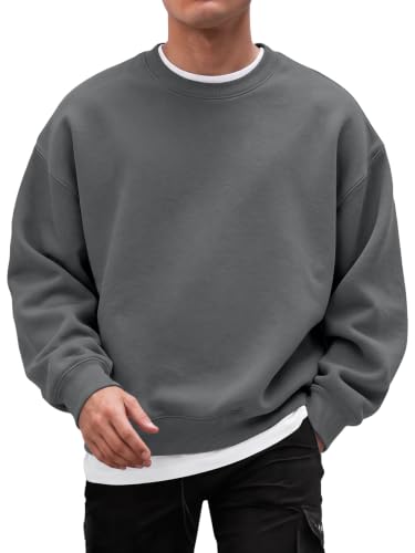 EFAN Mens Oversized Fleece Crewneck Sweatshirt Long Sleeve Shirts Pullover